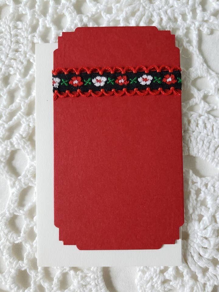 Red & Black Vintage Modern Floral Ribbon Gift Enclosure for wholesale by Sugar Shop Vintage & Paperie