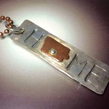 "HOME" State Rectangular Sterling w/Copper Cutout Necklace for wholesale by CB&CO