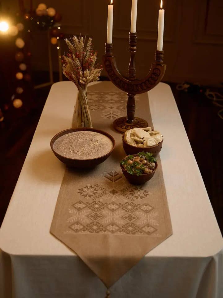 Premium Woven Polyester Christmas Table Runner Kolyada for wholesale by Handmade Originals Ukraine