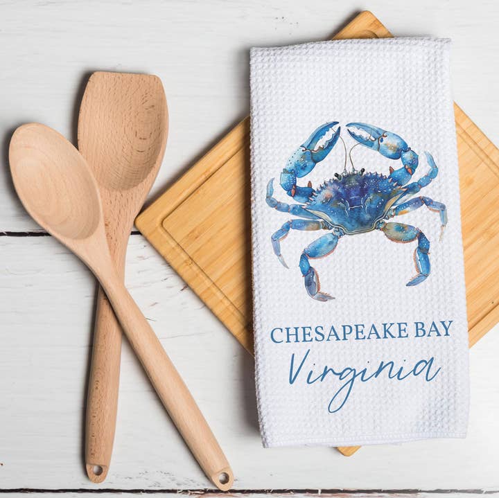 Crab Towel, Nautical Gift, Beach Decor Custom City State for wholesale by Canary Road