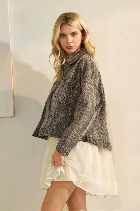 Pink Irene Wholesale - Wholesale Jacket - Women's - Leopard Printed Denim Jacket29