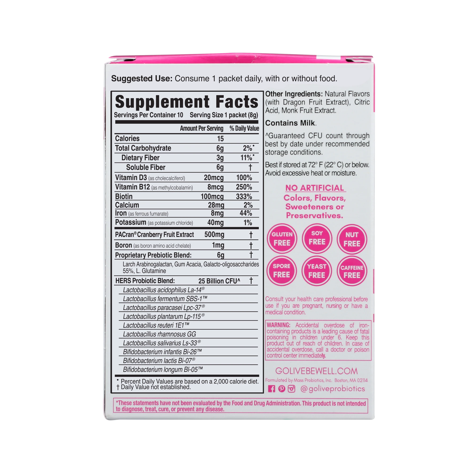 GoLive & Lively Wellness - Venta al por mayor Suplementos/vitaminas para beber - Hers for Women Synbiótico (probióticos+prebiótico) 10-Ct3