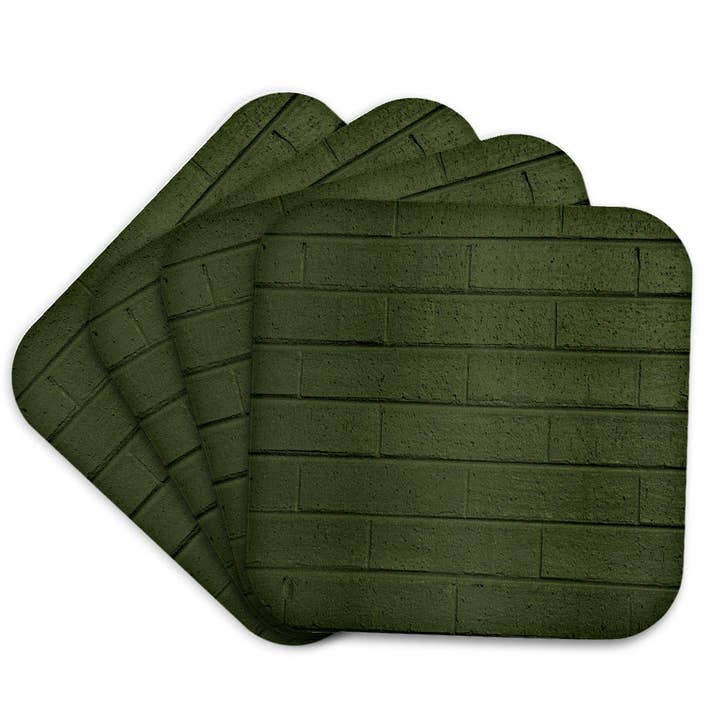 3dRose - Wholesale Coasters - 3dRose, Image of Olive Army Green Horizontal Brick Wall, Coaster7