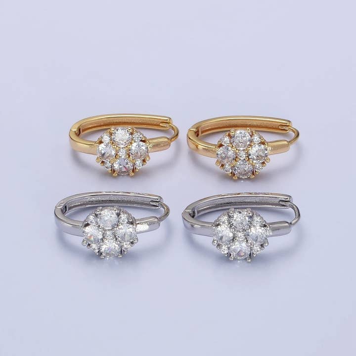 Silver, Gold Round Clear CZ 20mm U-Shaped Oblong Hoop Earrings | AB448 AB458 for wholesale by Aim Eternal