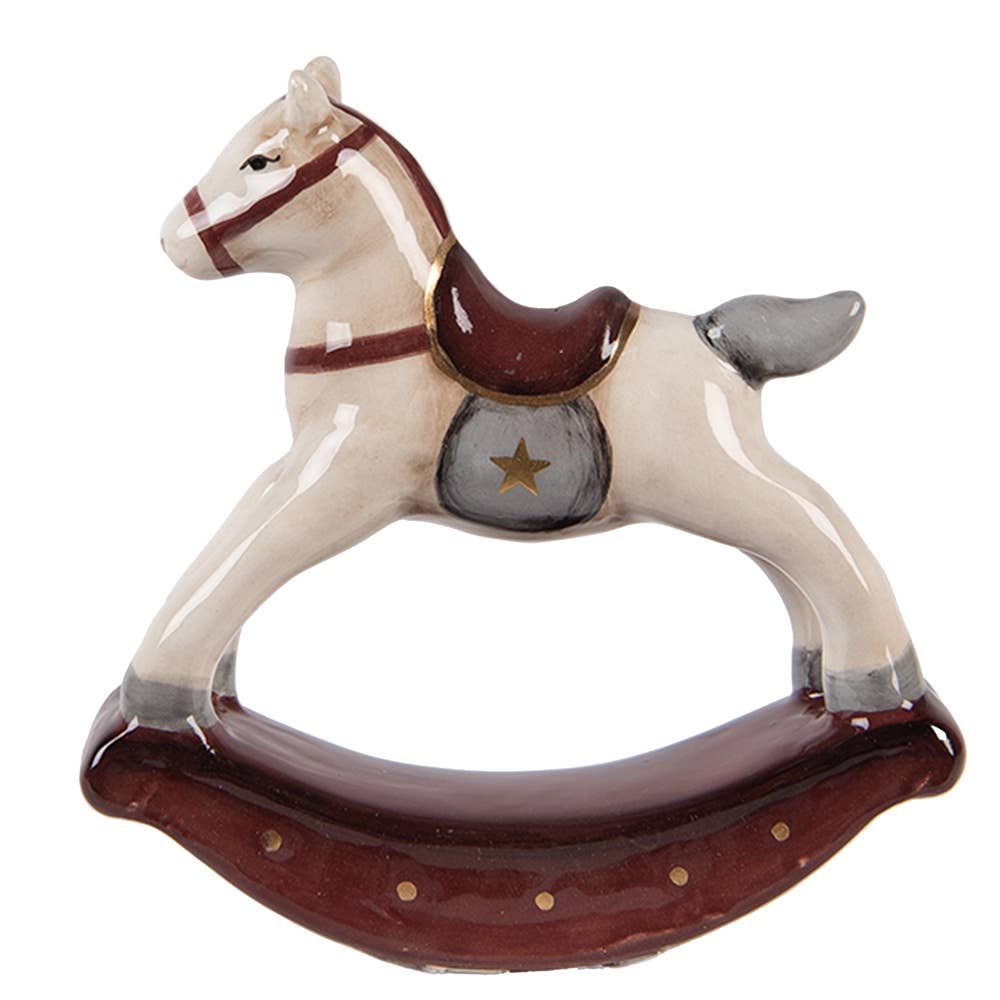 Clayre & Eef - Wholesale Decorative Figurine - Figurine Rocking Horse 11x3x11 cm Beige Ceramic0