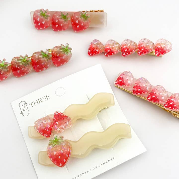 Strawberry Side Hair Clip, Fruit-Inspired Alligator Barrette for wholesale by SoapElenGlen