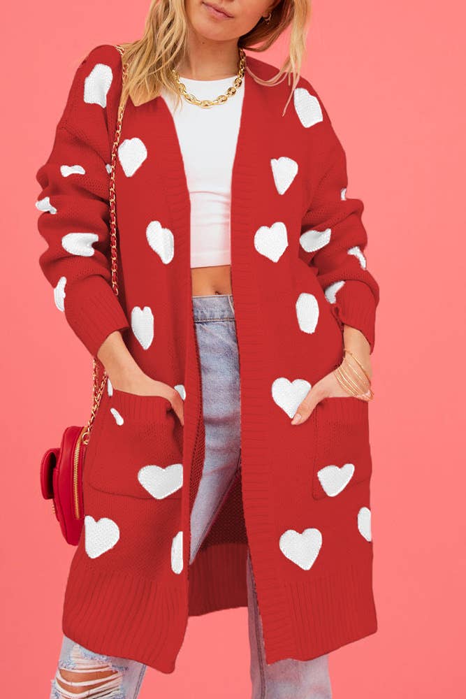 UNISHE - Vendita all'ingrosso Cardigan - Donna - Cardigan lavorato a maglia con motivo a cuore aperto sul davanti SF1002