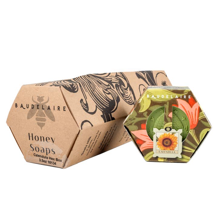 Baudelaire - Venta al por mayor Pastilla de jabón - Caja hexagonal de jabón de caléndula y miel, 3.5 oz