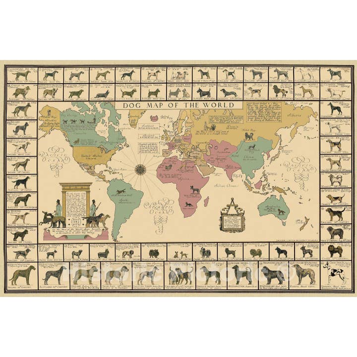 Historic Map - Dog Map Of The World, 1933, for wholesale by Historic Pictoric