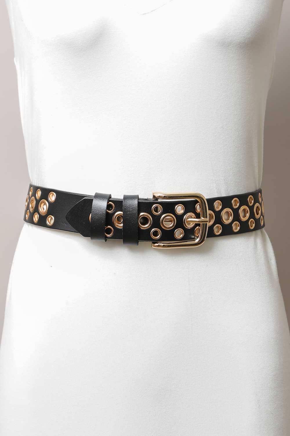 Leto Accessories – wholesale Belt – Women's – Gold Multi Eyelet Buckle Belt5