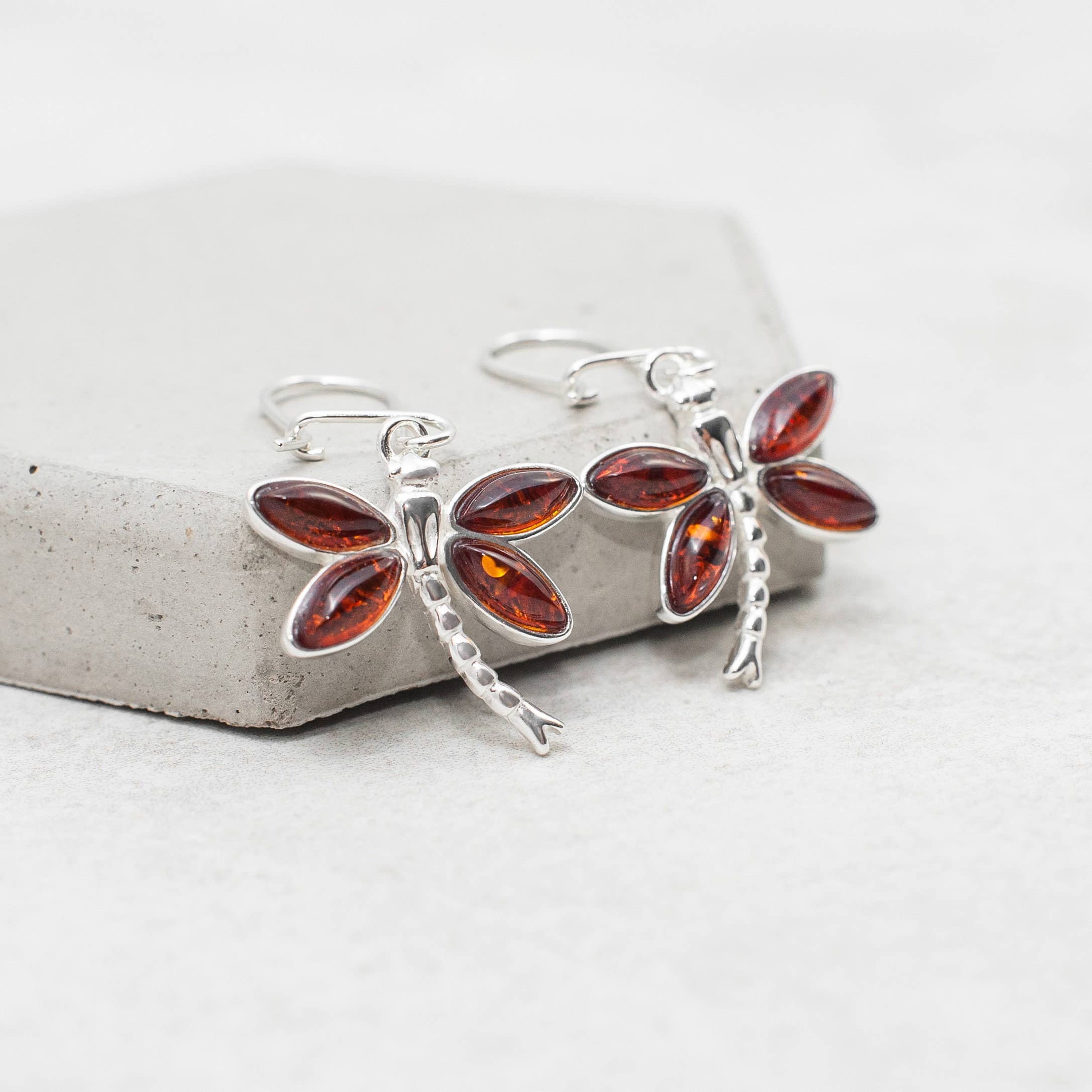 Marcin Waryszak - Wholesale Dangle Earrings - Baltic Amber Dragonfly Earrings Silver Dragonfly Earrings5