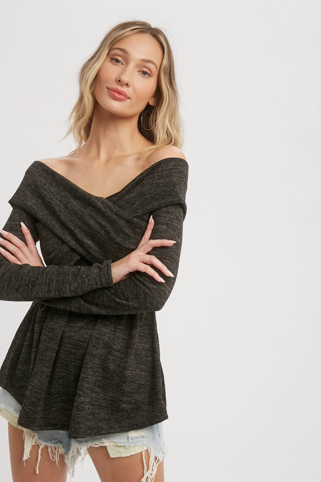 Bluivy - Wholesale Knit Top - Women's - MARLED KNIT CROSSOVER OFF SHOULDER TOP2