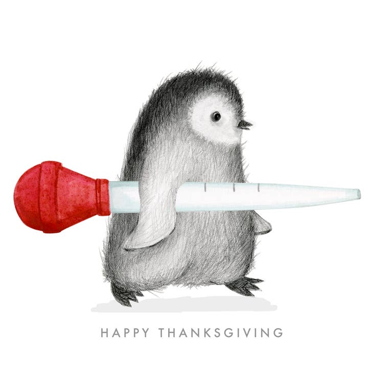 Dear Hancock - Vente Cartes de Thanksgiving - Pingouin avec dinde Baster1