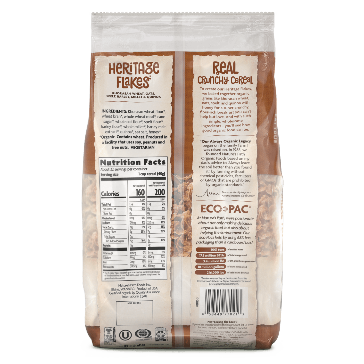 Nature's Path - Wholesale Breakfast Cereal - Heritage Flakes® Cereal, 32 oz Earth Friendly Bag (Case of 62