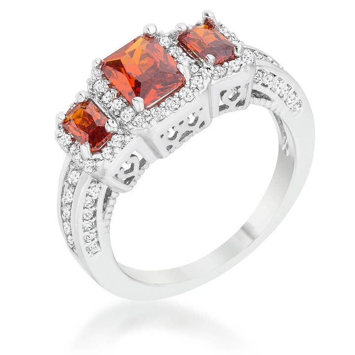 Rita 2.3ct Garnet CZ Rhodium Classic Trio Ring for wholesale by JewelScent
