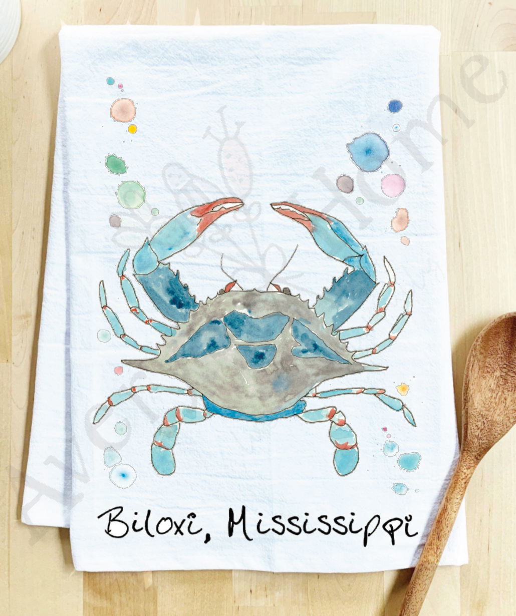 Avery's Home - Wholesale Tea Towel - Blue Crab Ocean Customizable Coastal Tea Towel6