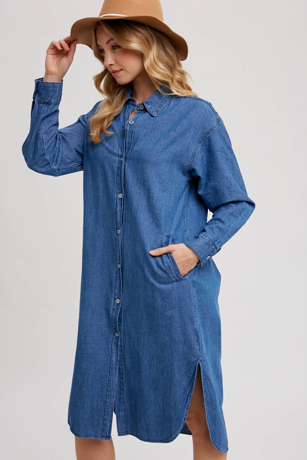 Bluivy – wholesale Dress – Women's – DENIM LONGLINE SHIRT MIDI DRESS17