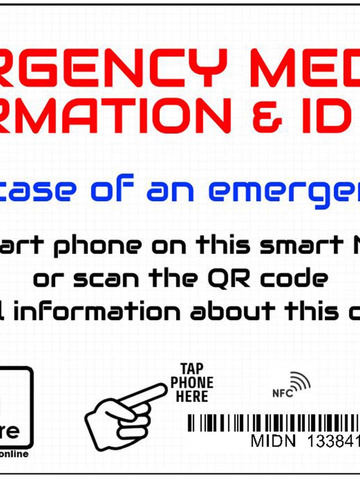 Smart NFC Emergency Medical Alert ID Information Card with Passive Geolocation Tracking System for wholesale by Tap and Share