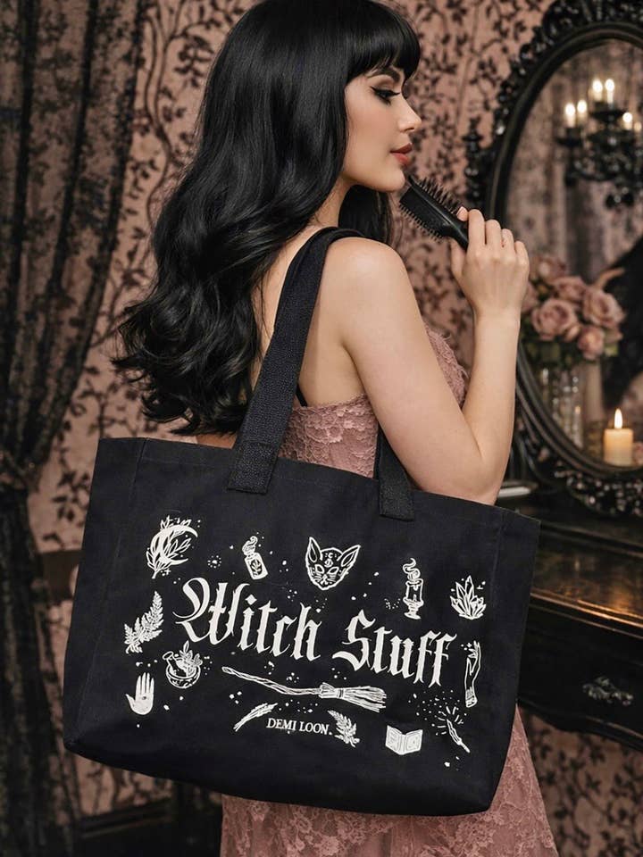 Witch Stuff Oversized Heavy Canvas Tote Bag for wholesale by Demi Loon