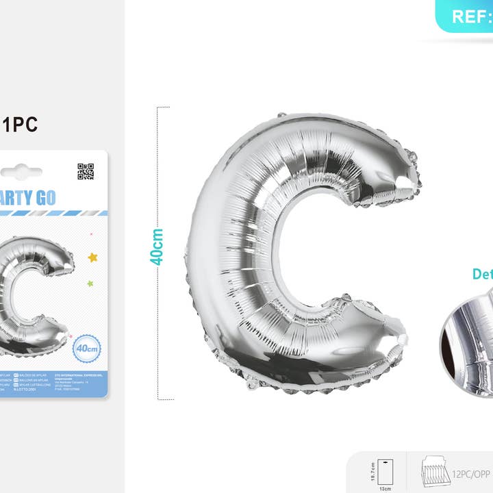 40CM Zilveren Alfabet C Folieballon Pakket 1ST*12PAKKEN voor wholesale door Party Go
