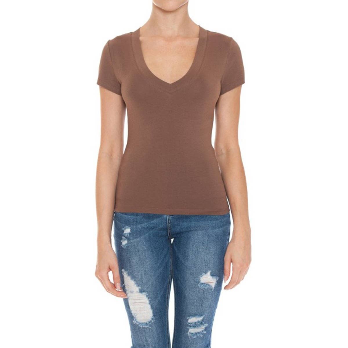 UP CLOTHING – wholesale T-shirt – women's – V NECK SHORT SLEEVE T SHIRT TOP1