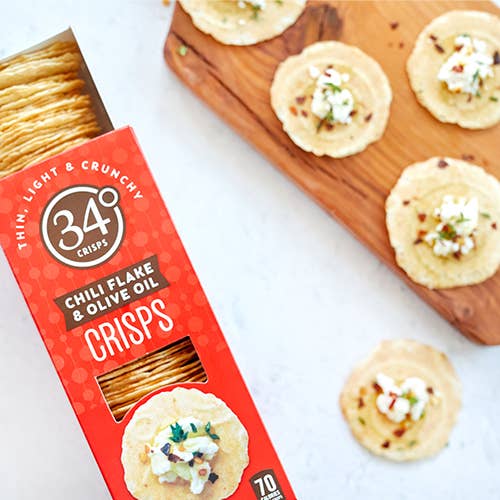 34 Degrees - Wholesale Crackers - Chili Flake & Olive Oil Crisps- Entertaining Cracker- 12CT4