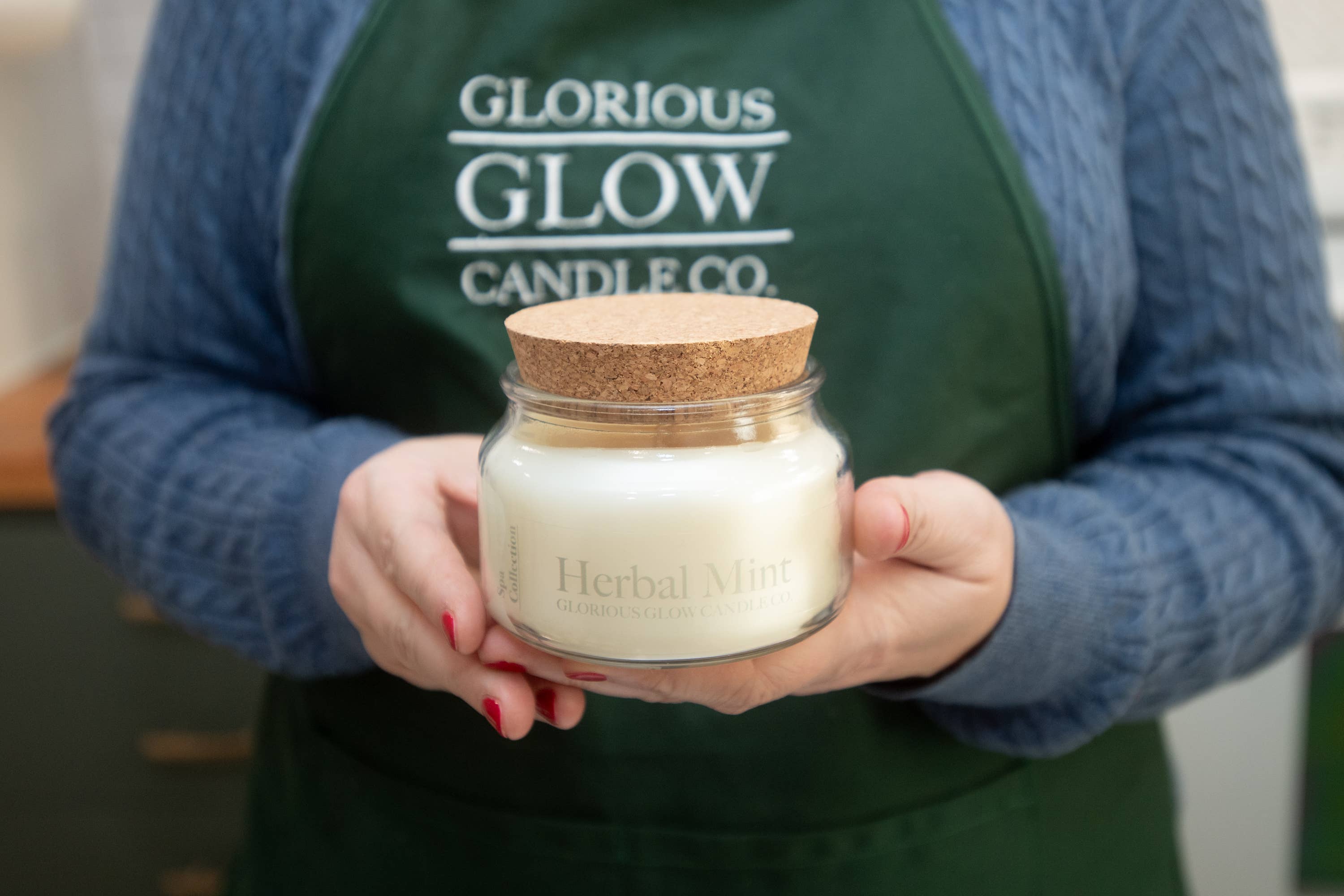 Glorious Glow Candle Co. - Wholesale Jar/Filled Candle - Spa Herbal Mint 9 oz. Soy Blend Container Candle + Lid1