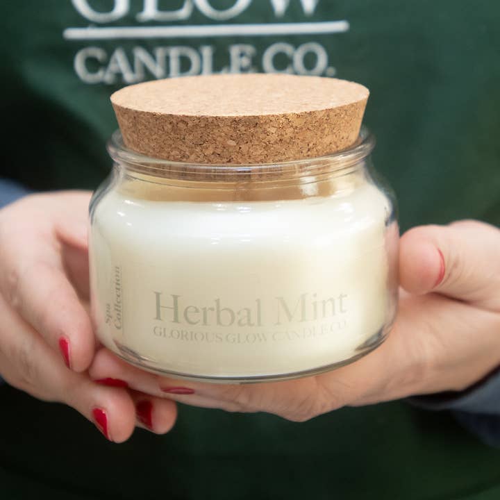 Glorious Glow Candle Co. - Wholesale Jar/Filled Candle - Spa Herbal Mint 9 oz. Soy Blend Container Candle + Lid1