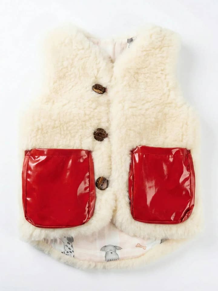 Gilet en laine vierge pour bébé/enfant - Blanc/Rouge pour la vente par Mellow