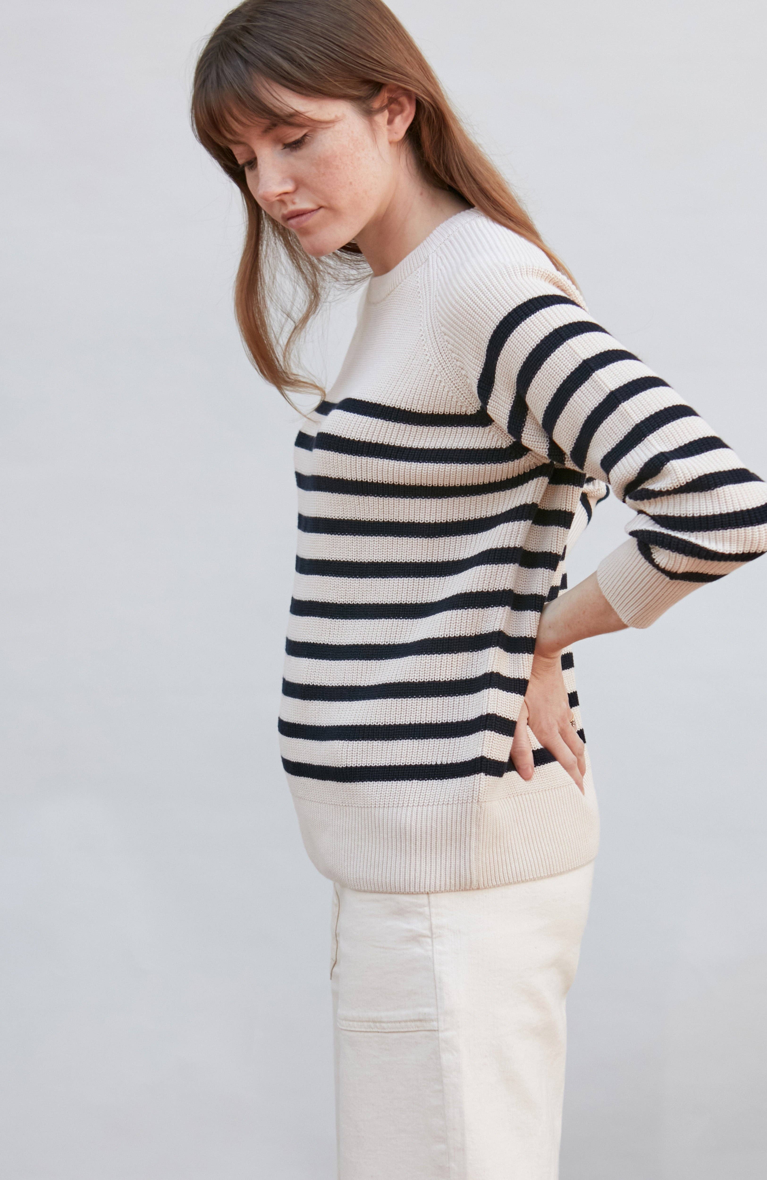 Paul James Knitwear - Vente Pull en maille – femme - Pull femme en côte en coton à rayures bretonnes8