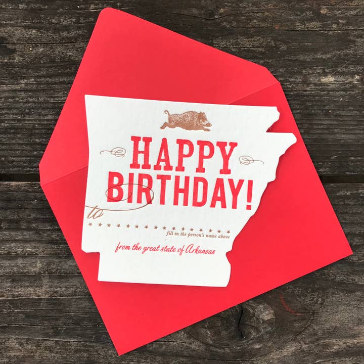 Arkansas Anniversaire | Carte de vœux découpée par typographie pour la vente par Color Box Design & Letterpress