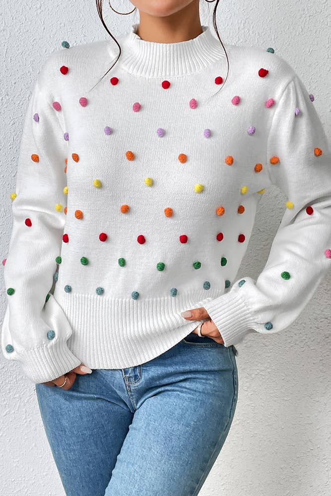 UNISHE - Wholesale Knit Sweater - Women's - Colorful Pom Knit Puff Sweater MY00698