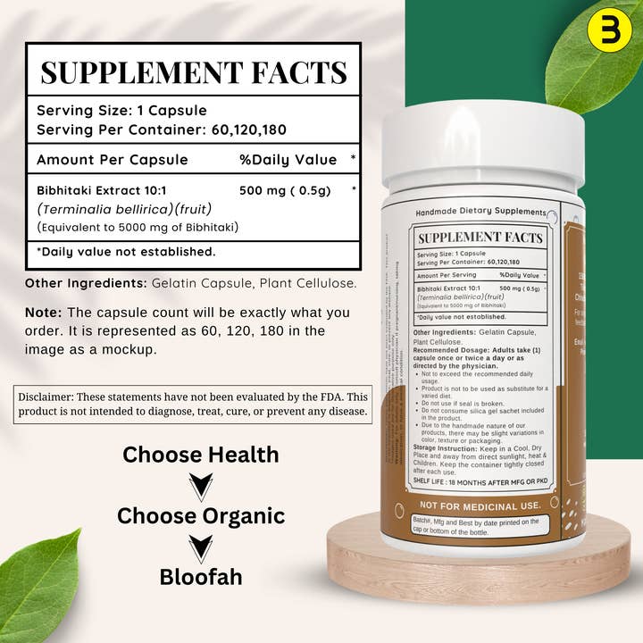 Bloofah - Wholesale Voedingssupplement/vitamine - Bloofah Bibhitaki Capsules 500mg | 100% Natuurlijk Bibhitaki (Terminalia bellirica) Vruchtenpoeder Extract 10:1 Per Portie 5000mg | Glutenvrije & Non-GMO Formule voor Algehele Gezondheid en Welzijn