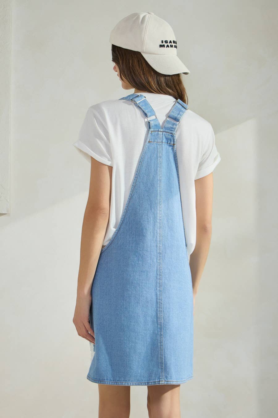 Denim délavé Robe salopette mini en denim délavé en vente sur Faire5