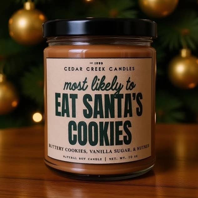 Soy Candle Holiday Pun - Eat Santa's Cookies for wholesale by Cedar Creek Candles
