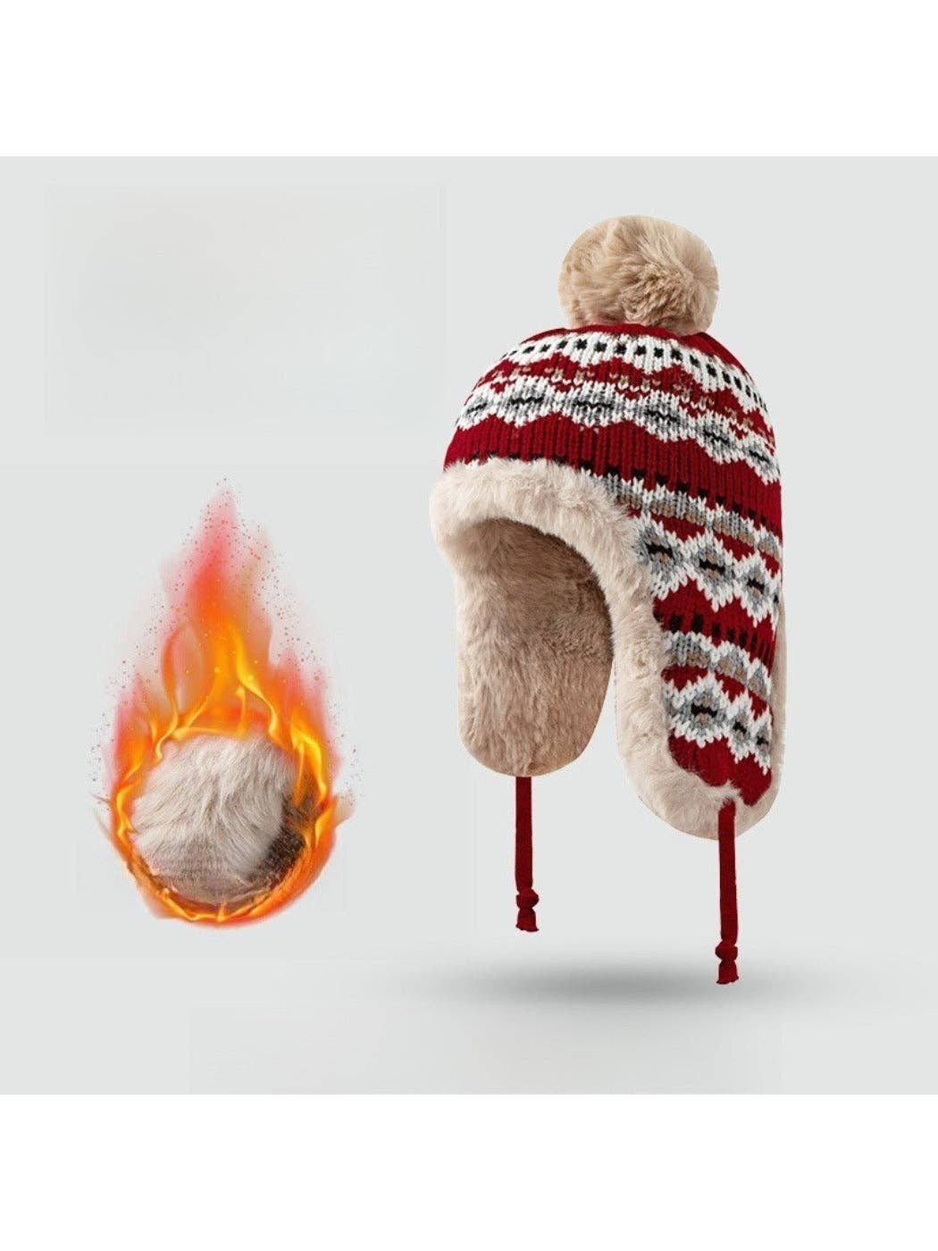 Funkyrel® Atzbranding Limited – wholesale Mössa - Dam – Haila - Jacquardmönstrad stickad mössa med öronlappar12