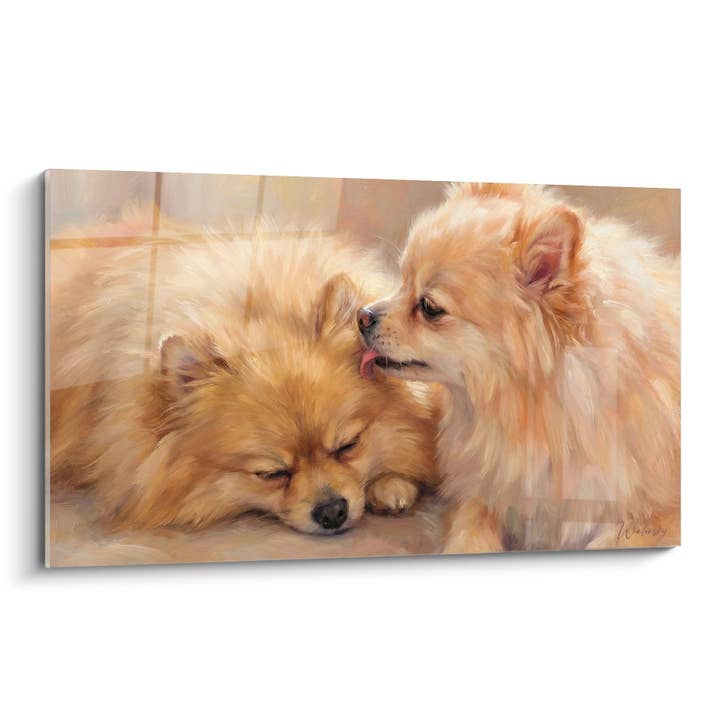 Tableau Duo de Spitz Poméraniens Oranges et Crème - Tendresse Canine - Edition Spitz Poméranien pour la vente par Walensky