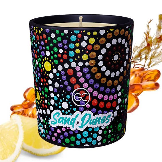 Sand Dunes - Lemon, Amber Scented Soy Paraffin Candle 40hr Burn for wholesale by Glow Collection