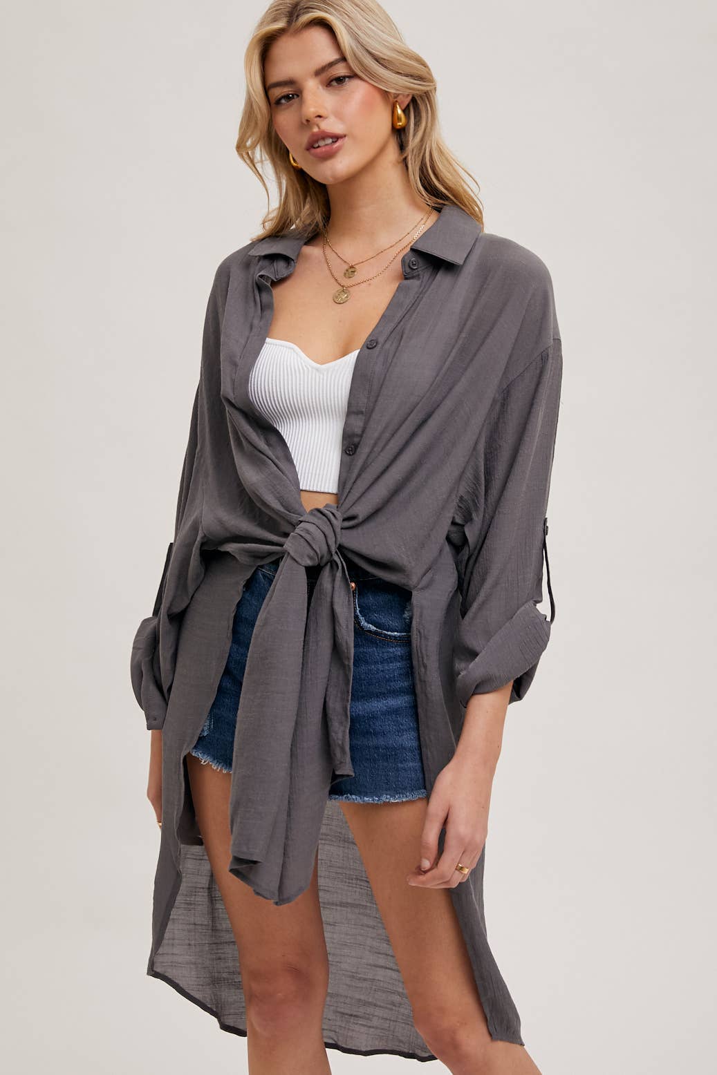 Bluivy - Wholesale Button Down Shirt - Women's - BUTTON-UP VENTED LONGLINE SHIRT60