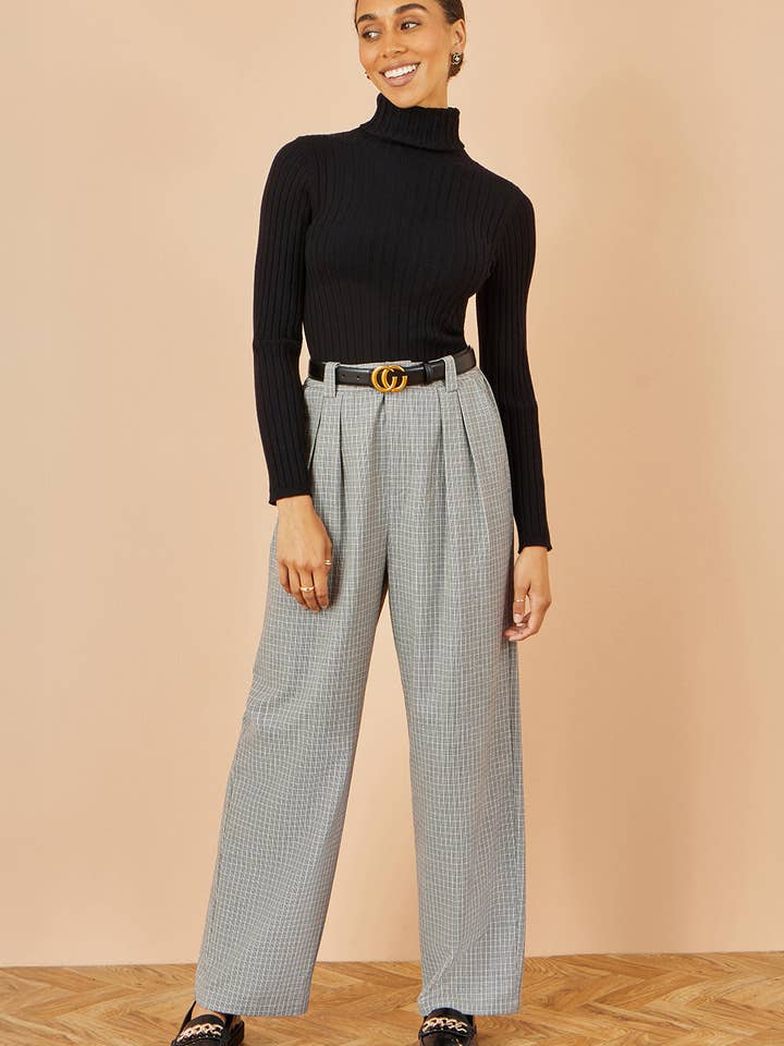 Yumi Grey Check Wide Leg Trousers for wholesale by Yumi