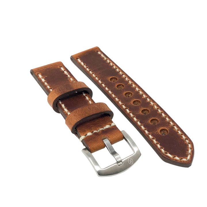 Premium-Uhrenarmband „Calhoun“ aus englischem, hellbraunem Dublin-Leder für den Großhandel von Jack Foster Leather