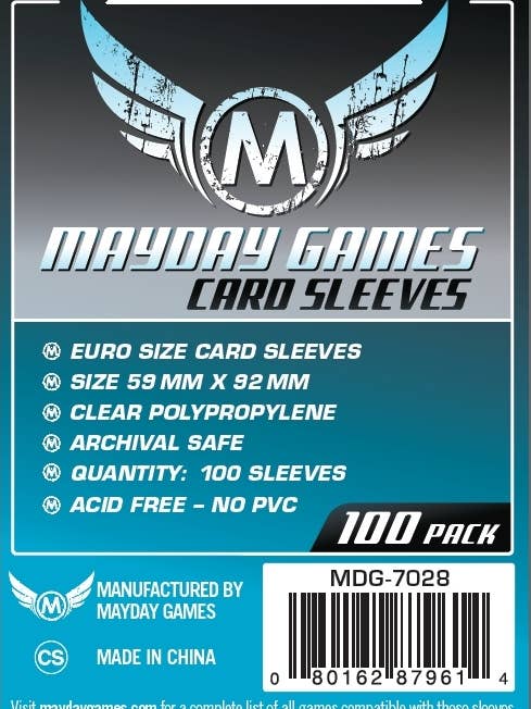 Euro Card Sleeve - Pack of 100 - 59 MM X 92 MM for wholesale by Mayday Games