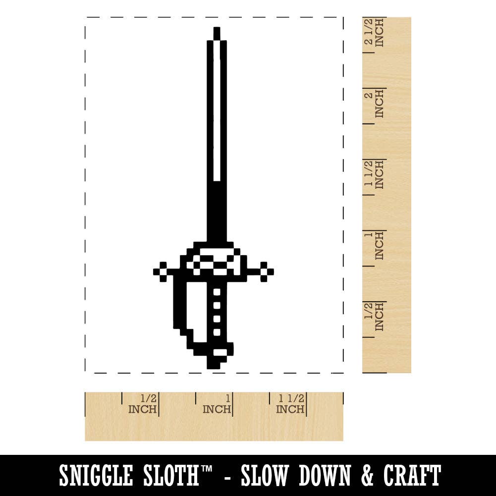 Sniggle Sloth - Wholesale Rubber/Decorative Stamp - Pixel Rapier Fencing Sword RPG Video Games Rectangle Rubber Stamp for Stamping Crafting1