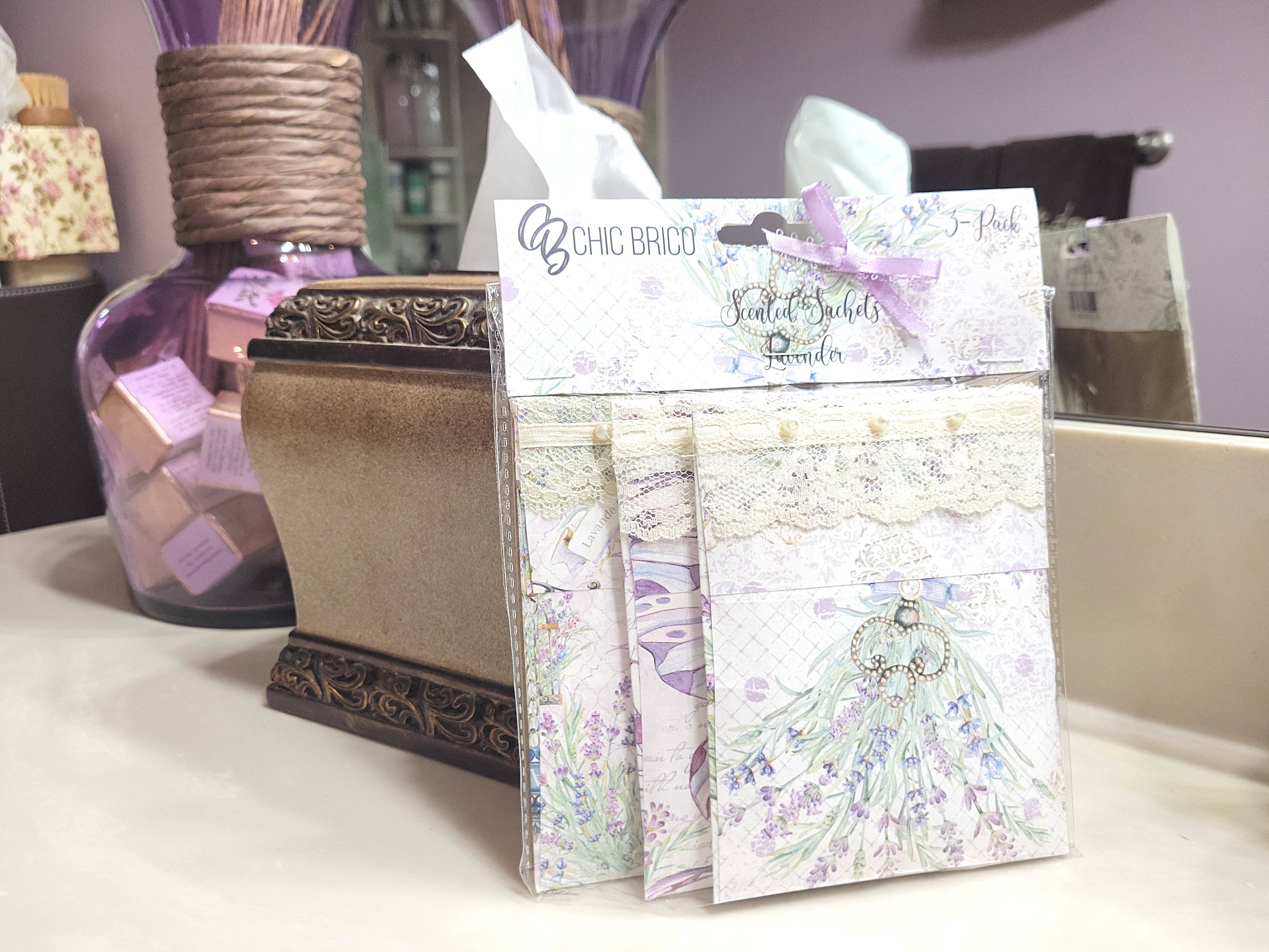 Chic Brico - Wholesale Sachet - Pearls & Lace Lavender Scented Drawer, Closet & Car Sachets, Large Size 4" x 5", 3-Pack1