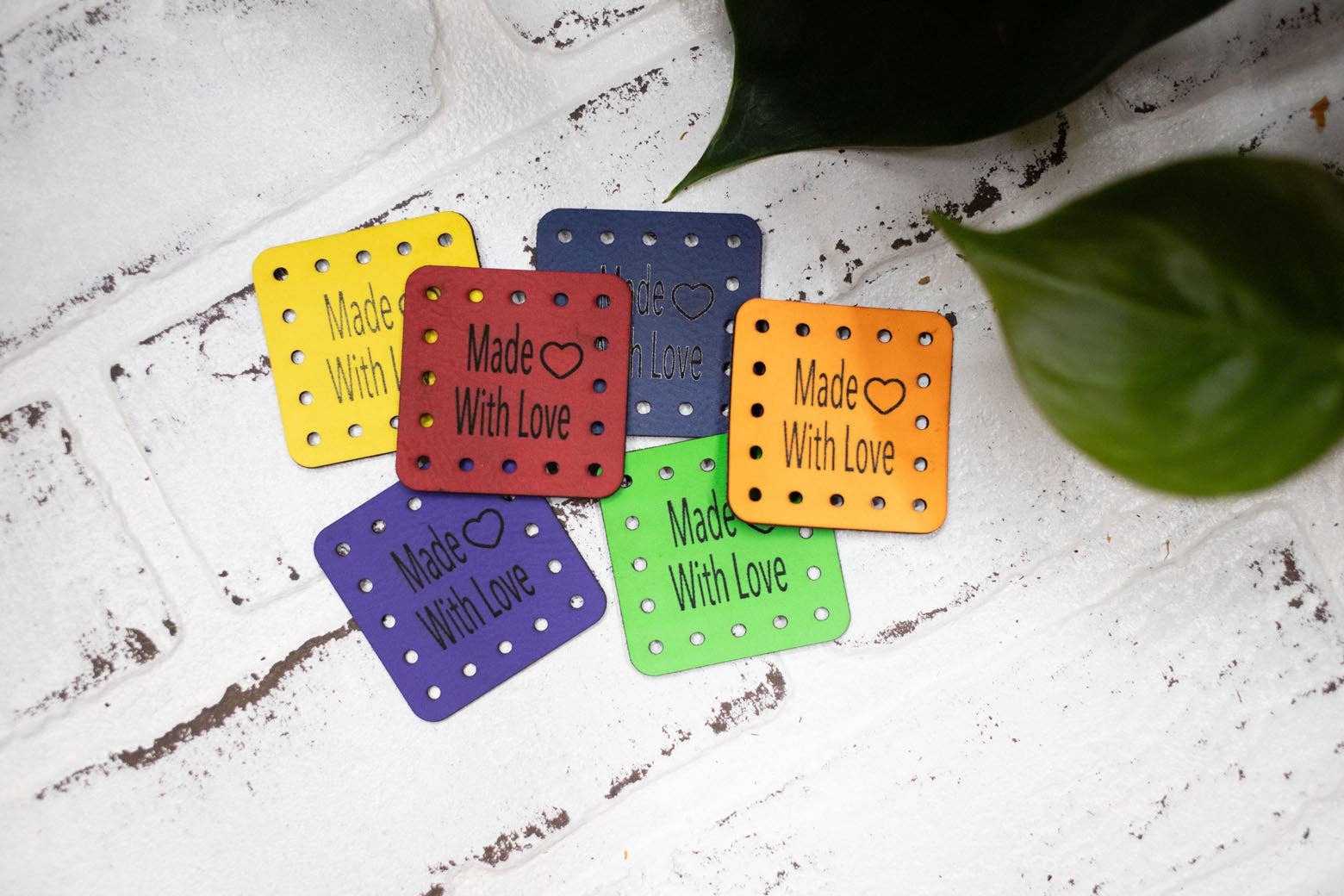 The McGarvey Workshop - Wholesale Craft Supplies - Made with Love Tags, Faux Leather Labels for Handmade Items, Custom Faux Leather Tags for Knitting and Crochet, 1.75" x 1.75" (Copy)2