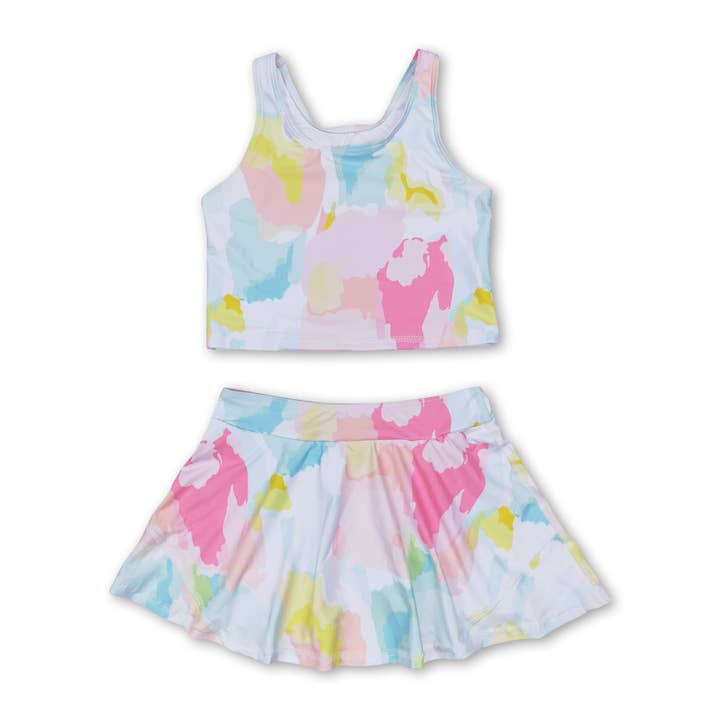 Sleeveless tie dye top skirt girls summer clothes for wholesale by Yawoo Garments