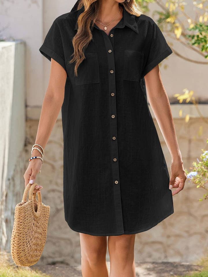 Lovesoft - Wholesale Dress - Women's - 2026 Summer Short Sleeve Button Down Shirt Dress2