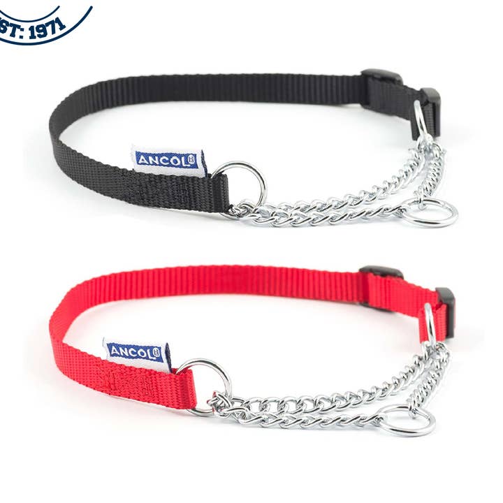 Nylon & Chain Dog Collar - Red or Black for wholesale by Ancol Pet Products Ltd
