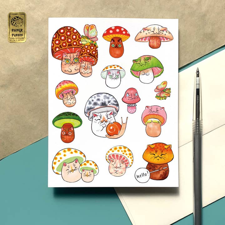 Mushroom Cats Collection Card for wholesale by Paper Puffin