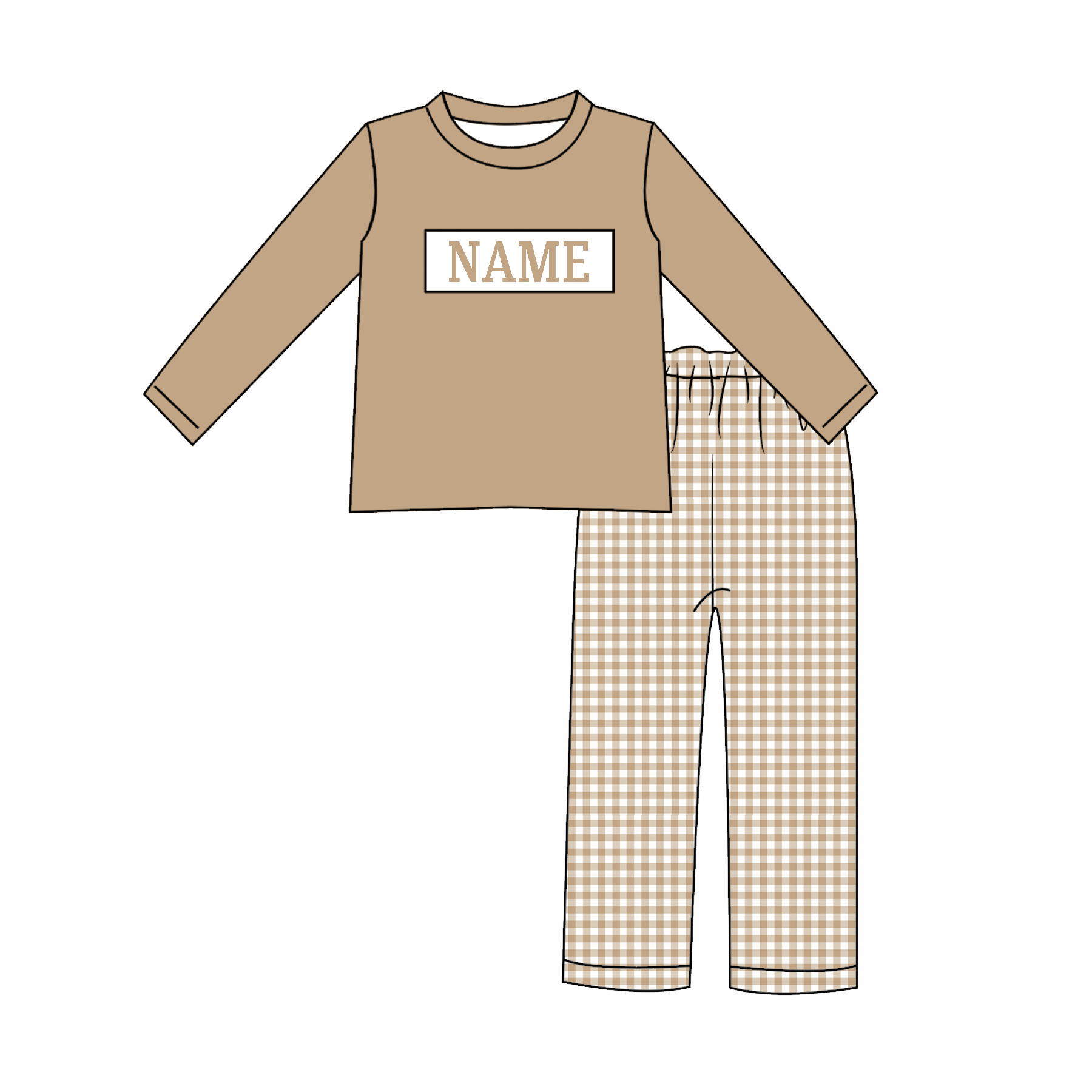 Auraquise - Vente Ensemble de vêtements – bébé - Vêtements de Noël pour enfants avec NOM PERSONNALISÉ Broderie à carreaux beiges pour frères et sœurs1